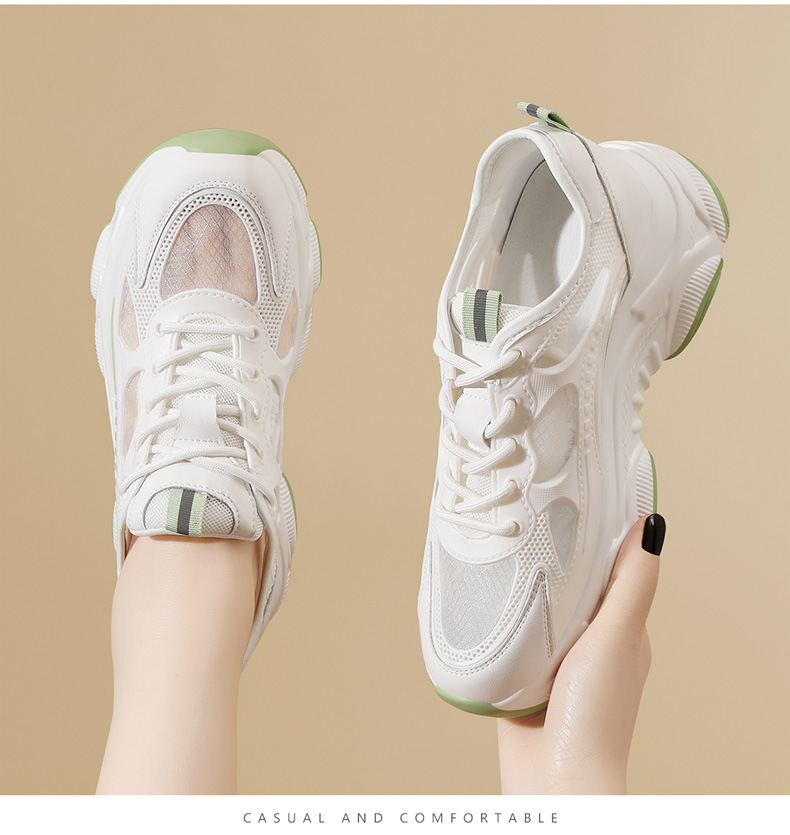 Giày sneaker nữ lưới thoáng khí đế dày phong cách thể thao mùa hè — 1946 trắng xám, 1946 trái cây xanh chi tiết 3