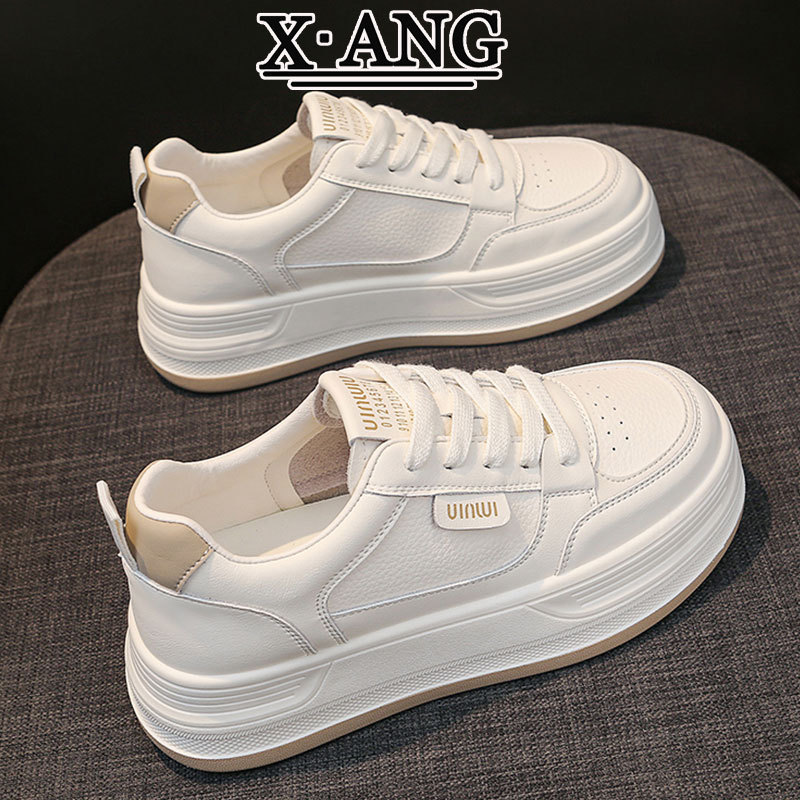 First-Layer Cowhide Thick-Soled White Shoes Women's Sneakers 2025 New Autum Shoes Women's Versatile Casual Sports Shoes