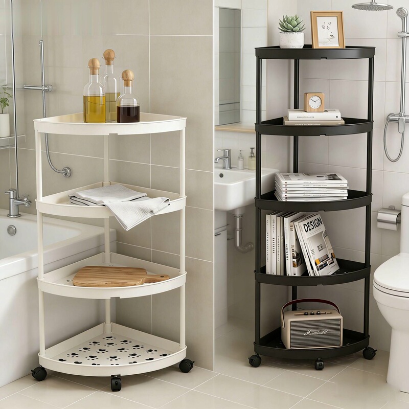 Triangular Storage Rack for Wall Corners, Bathroom and Kitchen Storage Rack, Multi-Layer Cosmetics Storage Rack for Bathroom Triangular Storage Rack for Wall Corners, Bathroom and Kitchen Storage Rack, Multi-Layer Cosmetics Storage Rack for Bathroom