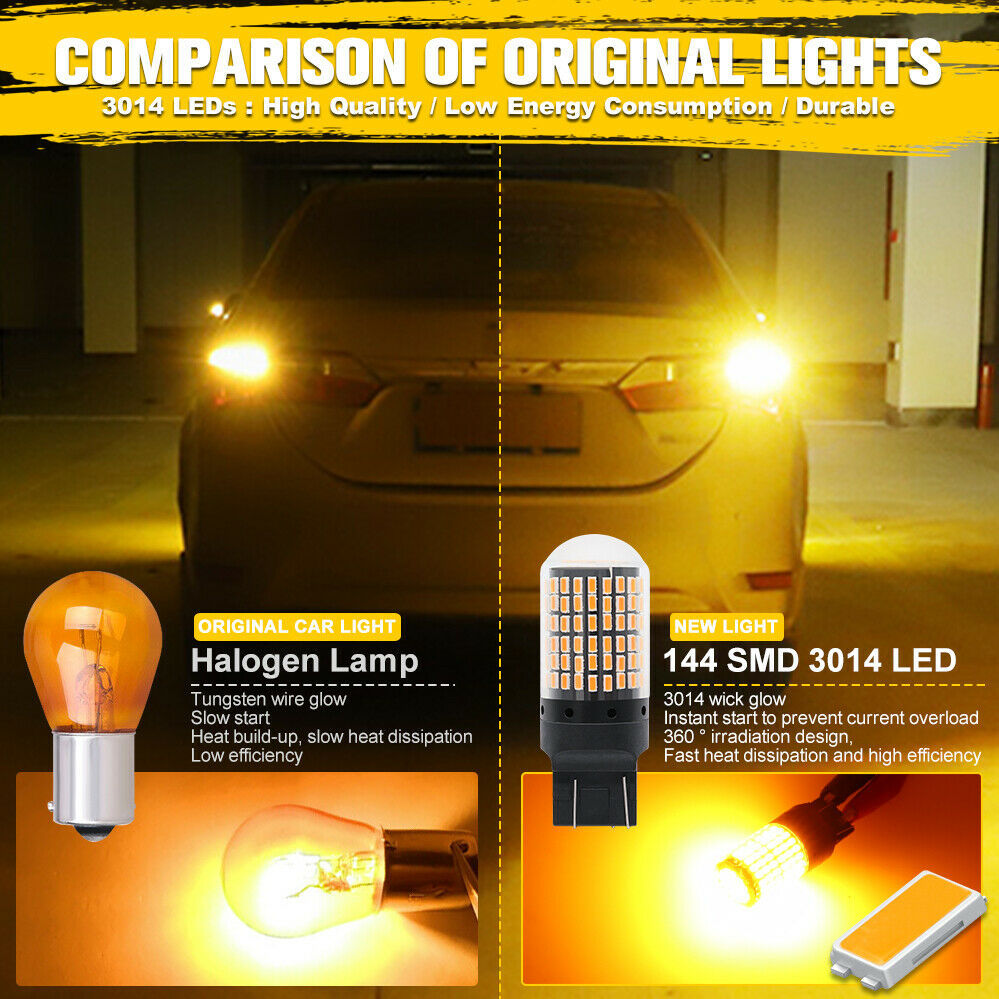 Nuevo automóvil LED luz de dirección 7443 T20 3014 144smd luz de freno de alto brillo decodificación anti-estroboscopia