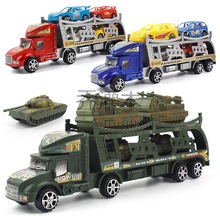 Qg儿童玩具车运输车拖车收纳军事战车带坦克小轿车模型男孩汽车玩