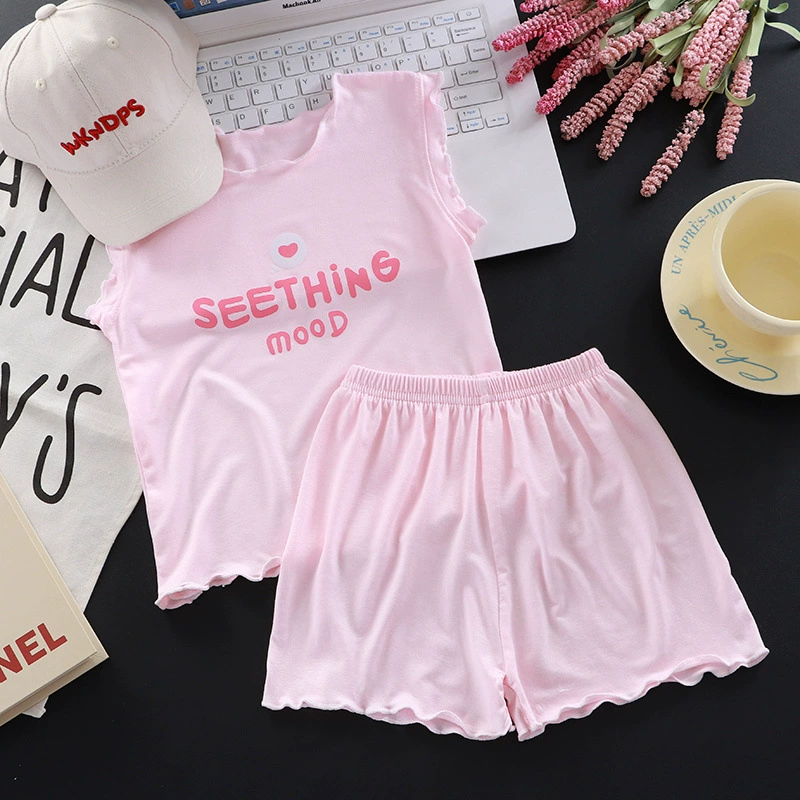 Новый модальный костюм для девочек, детские пижамы, домашняя одежда, детская летняя тонкая одежда с кондиционером, модный комплект из двух предметов