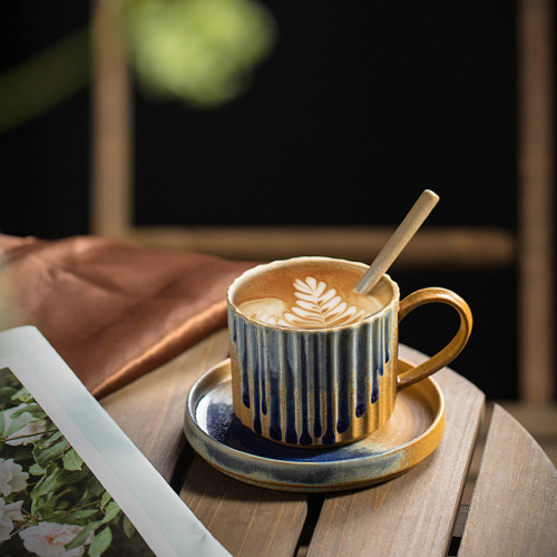 Handcrafted Japanese Retro Coffee Cup and Saucer Set, Artistic Ceramic Coffee Cups, Porcelain Drip Coffee Cups, Mugs