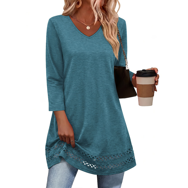 Amazon Women's Long 3/4 Sleeve Top, Comfortable Lace Patchwork Basic Loose V-Neck Three-Quarter Sleeve T-Shirt Amazon Women's Long 3/4 Sleeve Top, Comfortable Lace Patchwork Basic Loose V-Neck Three-Quarter Sleeve T-Shirt