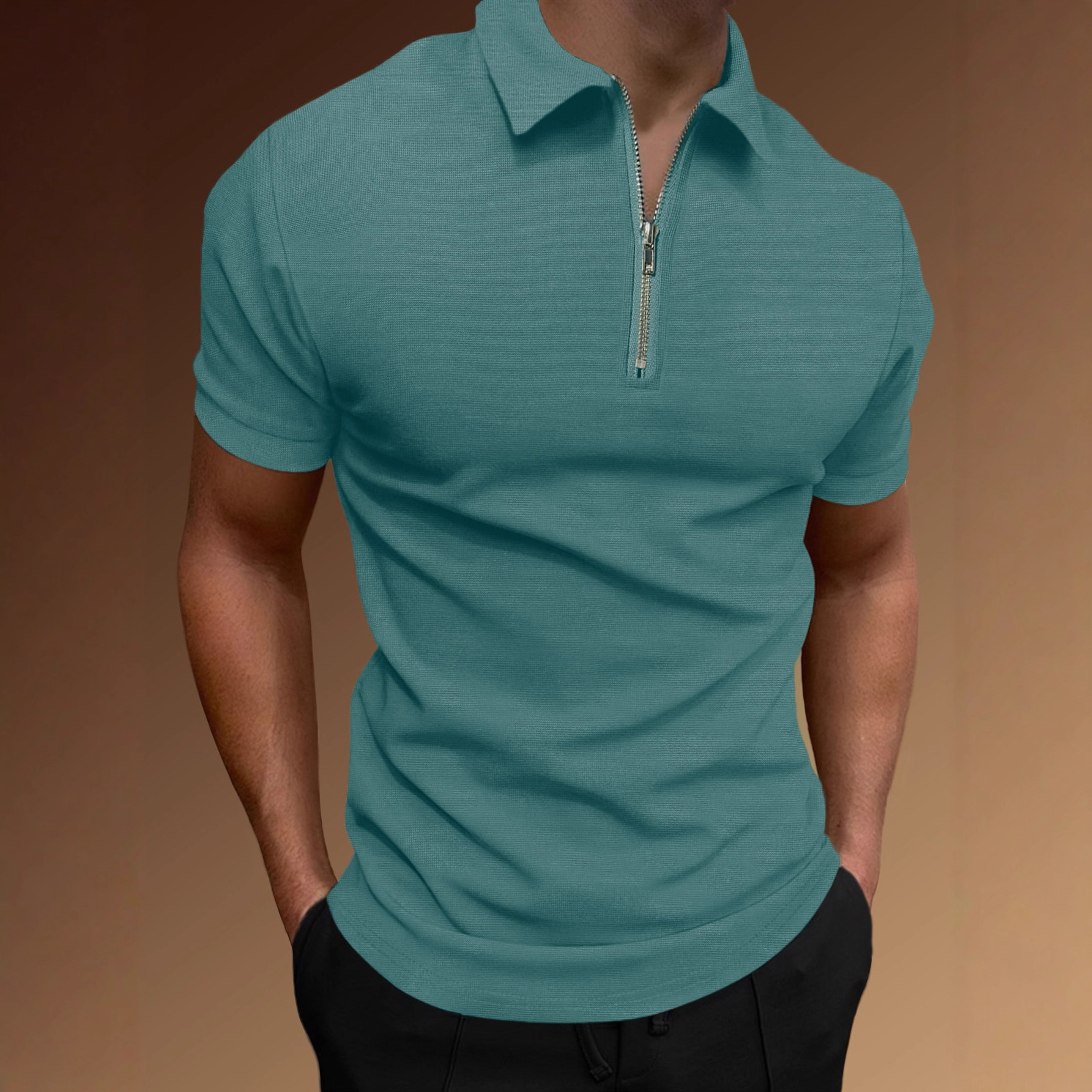 Europa y América comercio exterior transfronterizo hombre deportivo de verano camiseta de acondicionamiento físico con solapa de manga corta con media cremallera camiseta polo
