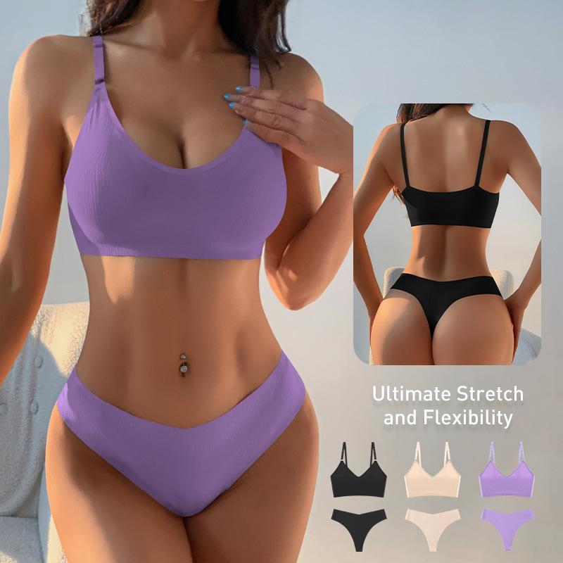 Amazon Sexy Lingerie Set Seamless Strapless Thong Bikini Bra Cross-Border Seamless Beautiful Back