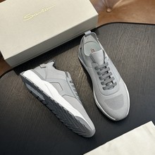 跨境男鞋2024新款运动鞋透气网面高端名牌飞织百搭小牛皮面料休闲
