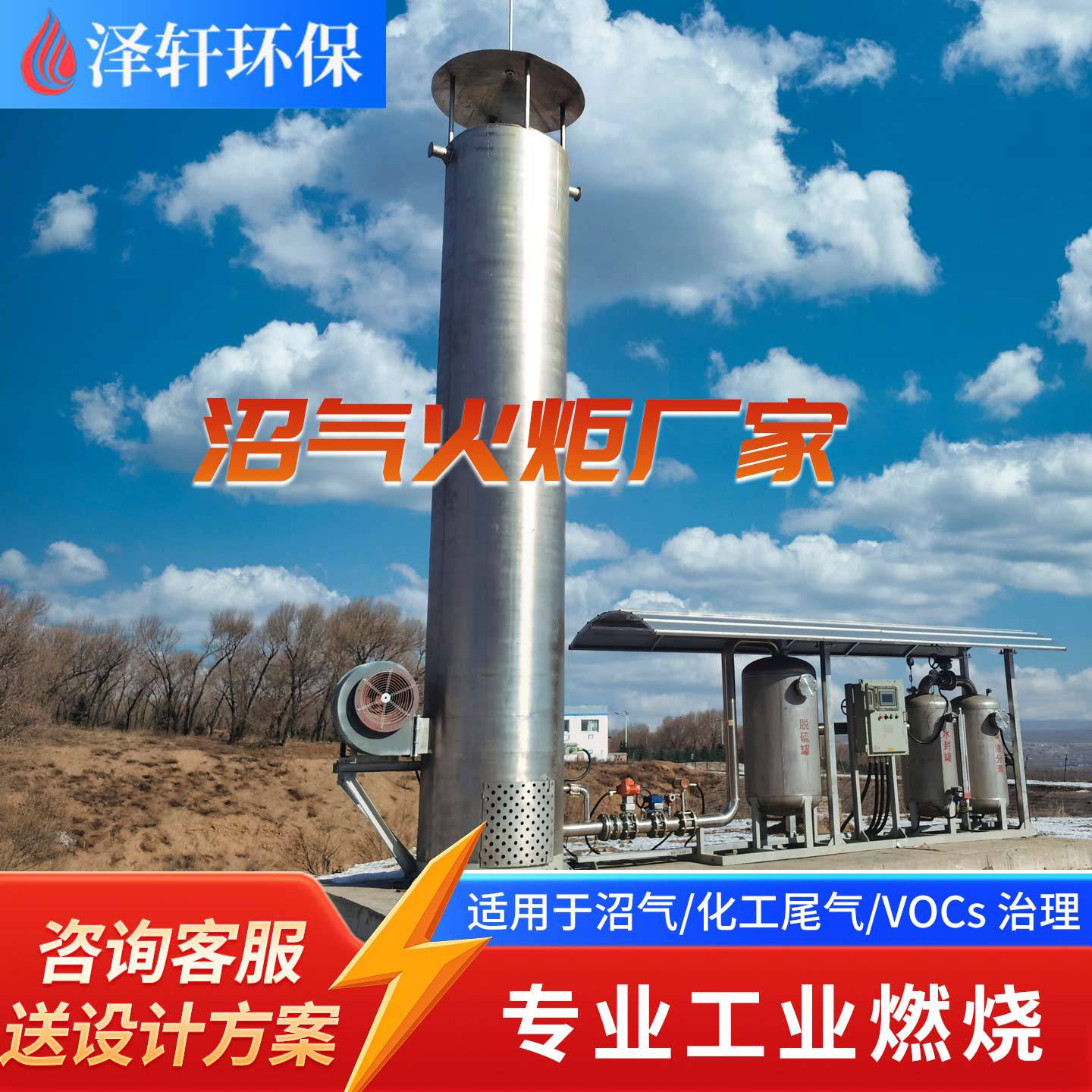 厂家直供山东泽轩沼气火炬工业废气燃烧设备污水处理封闭沼气火炬