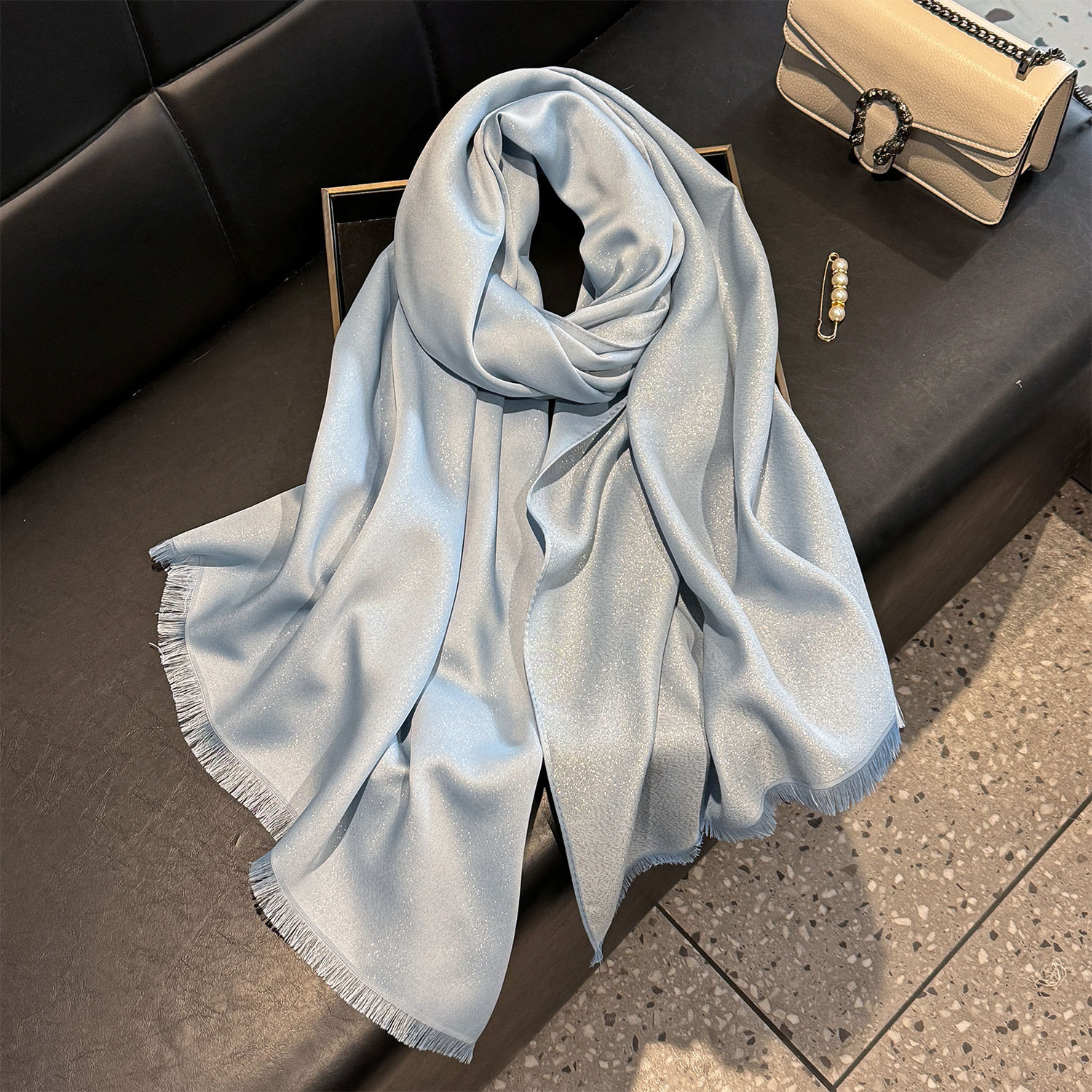 Women's Silk Scarf With Gold Thread Solid Colour Long Beach Wrap_voghion.com