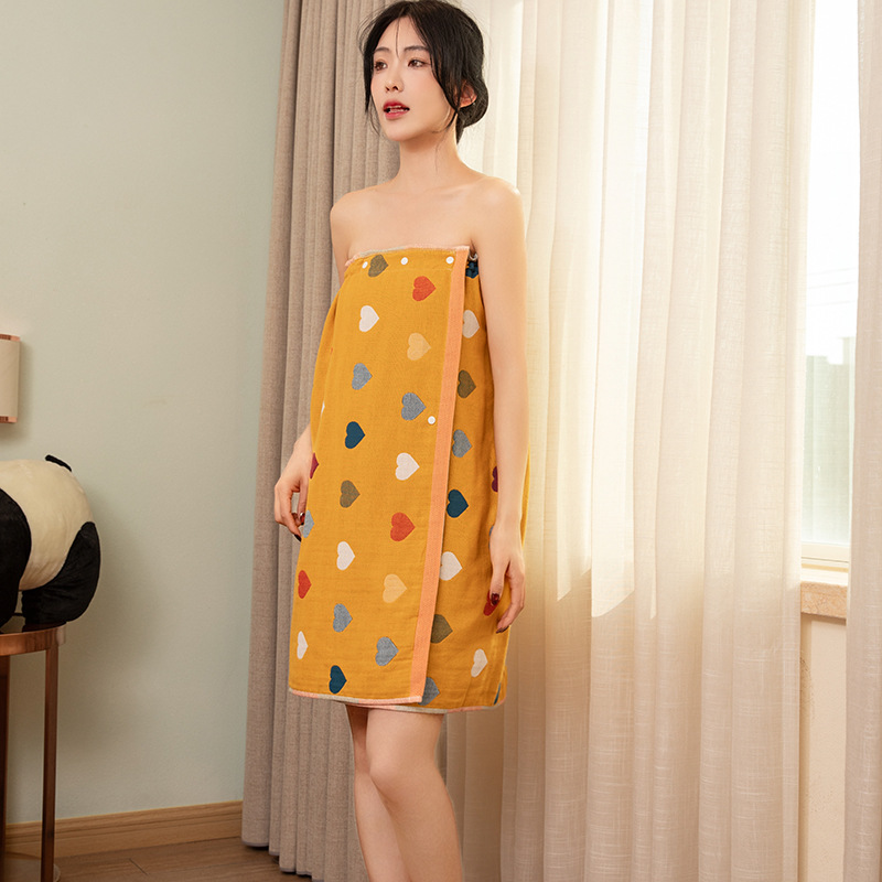 4 층 거즈 목욕 치마 노란색 사랑