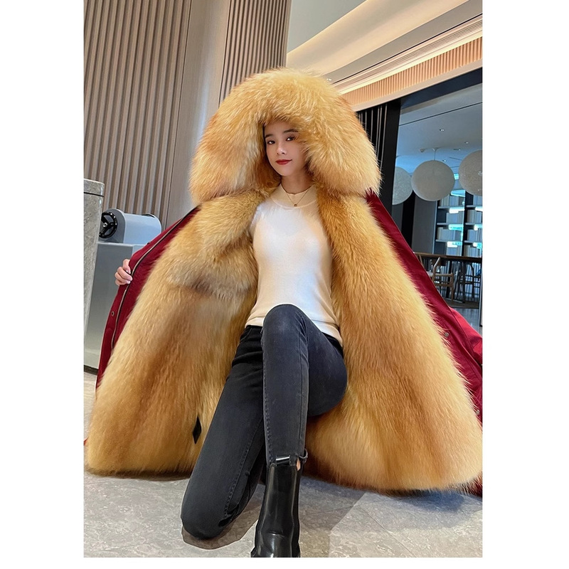 Parker Women's Detachable Liner 25 New Imitation Fur All-In-One Popular Mid-Length Fleece-Lined Thickeneded Warm Jacket