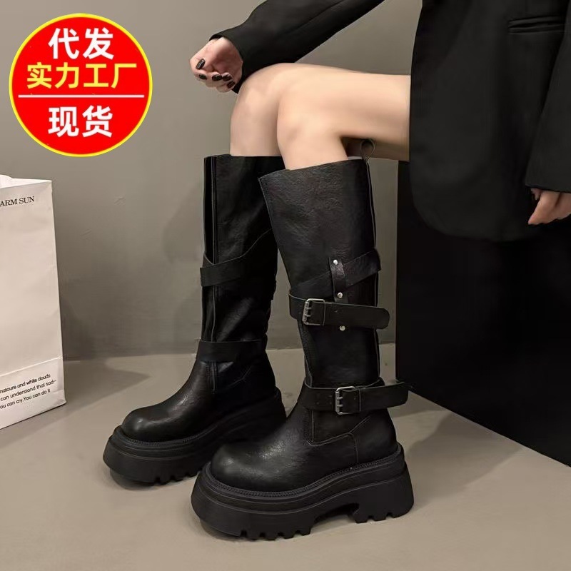 韩系百搭增高时装骑士靴美拉德长筒靴子女2025秋季新款厚底马丁靴|undefined