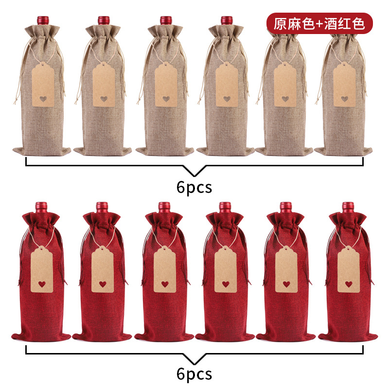 Suministro directo de fábrica bolsa de botella de vino de lino traje ciego degustación de vino botella cubierta de lino etiqueta bolsa de embalaje de vino tinto en stock al por mayor