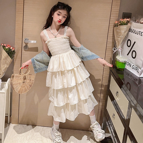 Cake skirt children's summer  new girls suspender skirt suit big children summer skirt girl dress