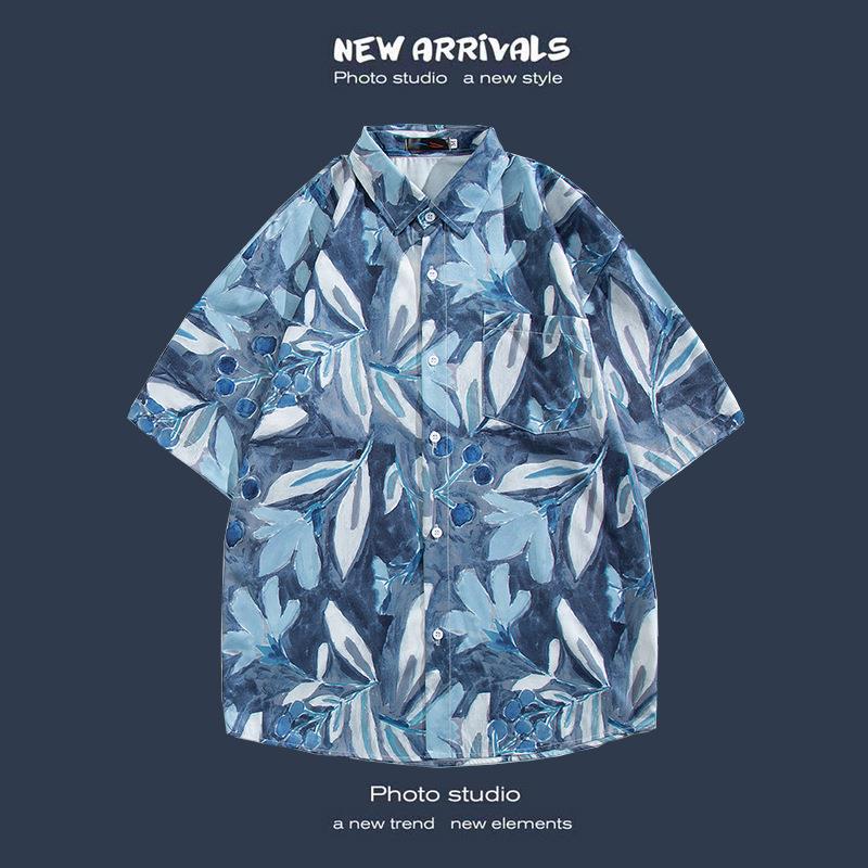 Camisas de manga corta estilo Hong Kong para hombres y mujeres, camisas florales de manga tres cuartos holgadas y delgadas de verano para playa hawaiana