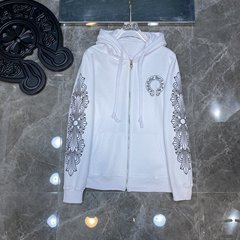跨境克罗伈Chrome Heart 卷轴logo简约连帽卫衣 男女拉链帽衫开衫