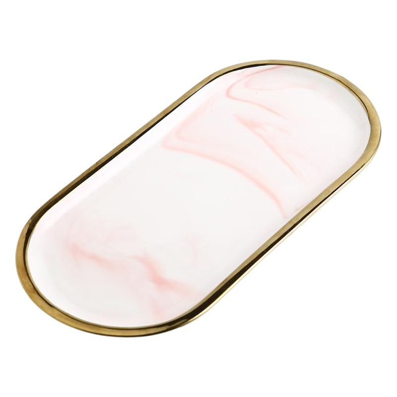 Nórdico ins creativo simple marbling placa de cerámica oval disco Placa de carne de almacenamiento en el hogar joyería placa bandeja