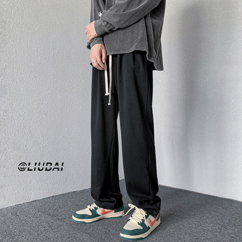 Drawstring straight-leg pants for men, spring and autumn, high street fashion brand, loose sporty pants, Korean style, trendy, Instagram cool, casual pants