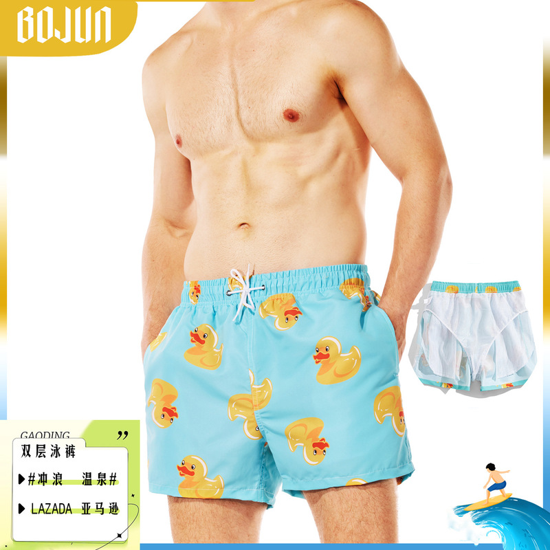 Fun Print Men's Fashion Boxer Swim Trunks Loose Short Casual Beach Pants 2023 New Hot Spring Shorts