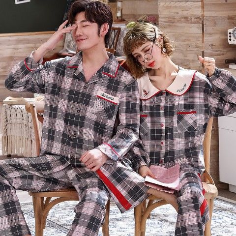 Más tamaño par pijamas manga larga 100% algodón de mediana edad y ancianos papá desgaste del hogar Primavera, otoño e invierno a cuadros desgaste del hogar