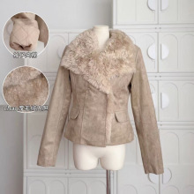 塞纳羊羔毛一体皮毛大翻领外套2025秋冬季奶茶色收腰显瘦开衫皮草