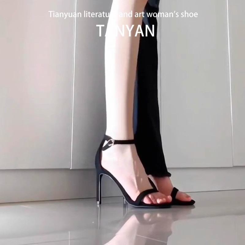 在庫あり〜女性用ワンストラップサンダル、新しいネットセレブシングルシューズ、妖精の気質、防水セレブのハイヒール|undefined
