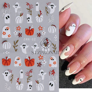 Cross-border New Halloween Nail Art Stickers Ins Cartoon Ghost Pumpkin Spider Eyes Embossed Nail Back Adhesive Sticker