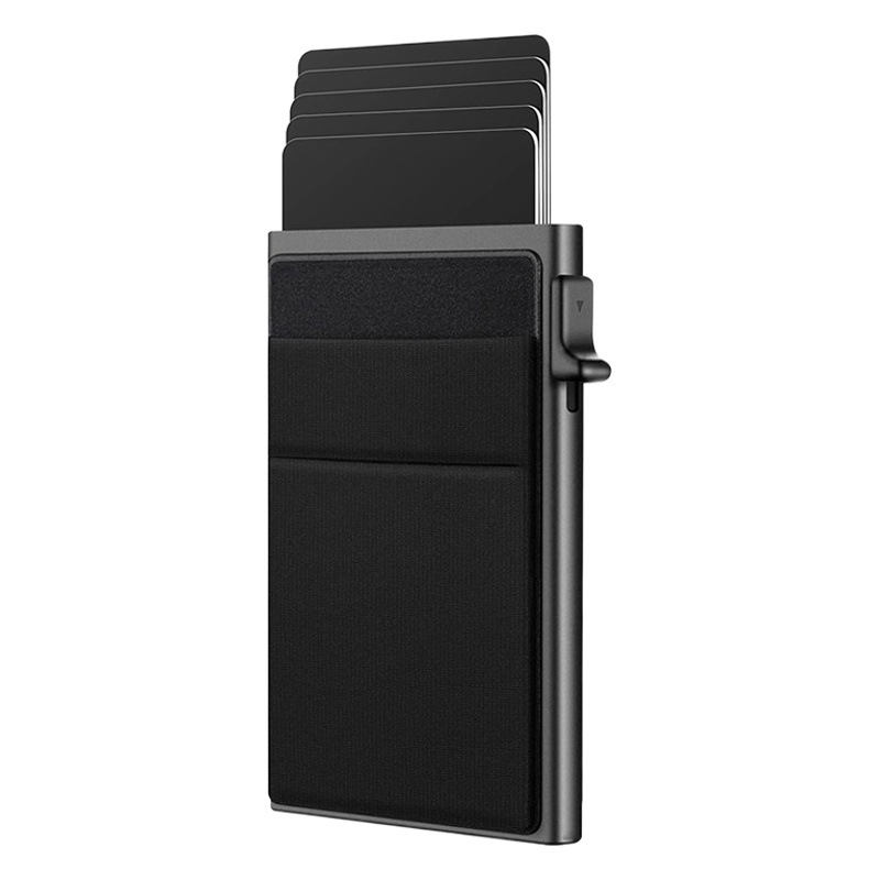 2023 diseño innovador de aleación de aluminio de los hombres RFID lado empuje tarjeta caja titular de la tarjeta de metal banco titular de la tarjeta amazonas venta caliente