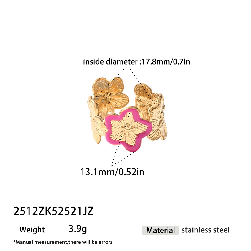 Tina Europa y América transfronterizas de acero inoxidable color flor abierta anillo de moda lujoso ligero diseño personalizado joyas al por mayor
