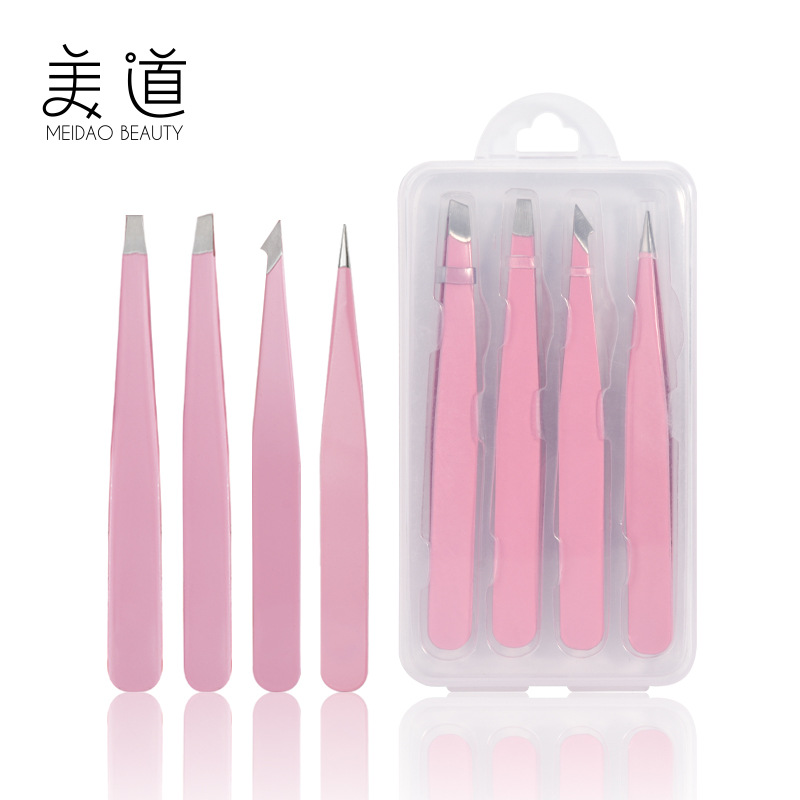 Stainless steel oblique eyebrow clip tip hook high precision eyebrow clip tweezers beauty tool glue box eyebrow pliers two pack