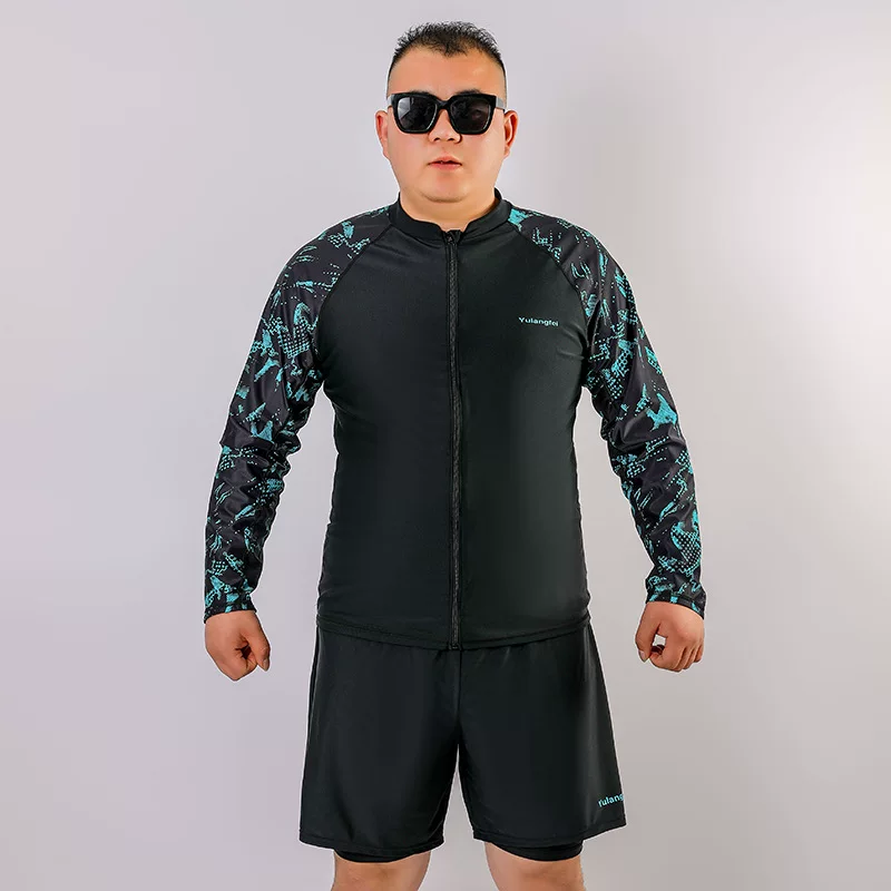 Split long-sleeve, men's big swimwear, sun protection