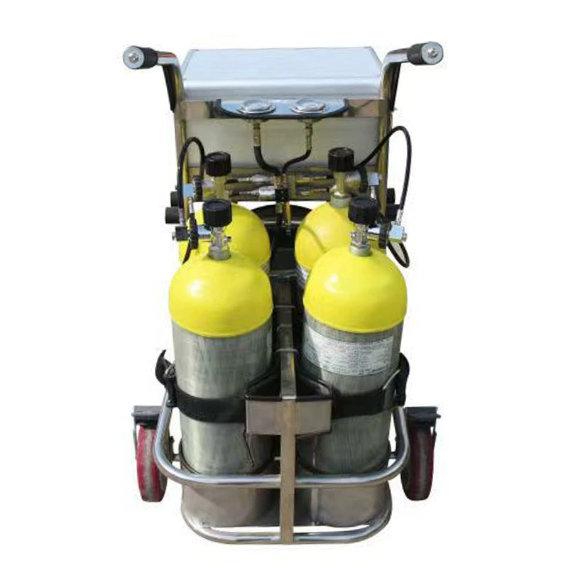 Мобильный респиратор высокого давления с длинной трубкой, тележечного типа, с непрерывной подачей воздуха, может обеспечивать вертикальную подачу воздуха для эвакуации.