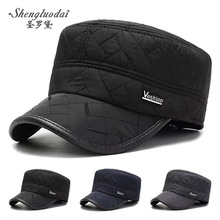 冬款男士户外加绒平顶帽户外休闲运动秋冬季加厚保暖护耳鸭舌帽子