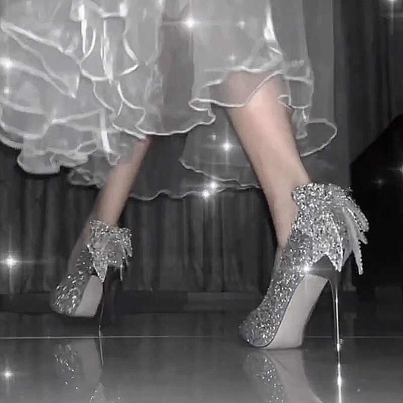 Silver Fashionable Shiny High Heels 18-Year-Old Graduation Ceremony Dress Bow Two-Wear Bridal Wedding Shoes Women's Flats Stiletto Heels