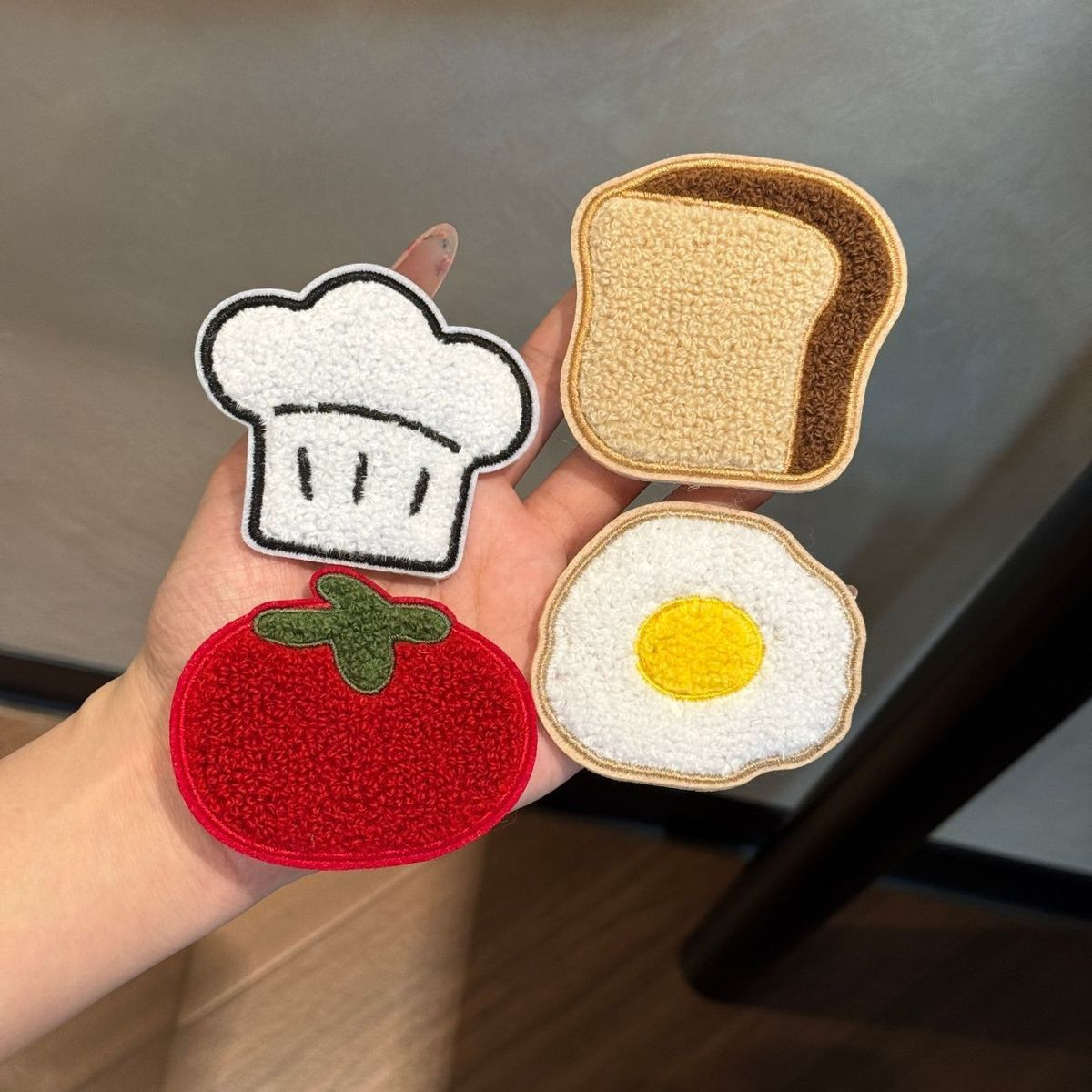 New fun and quirky food-themed hair accessories: soft and cute cartoon chef hat, bread-shaped hair clips, and a hair styling tool