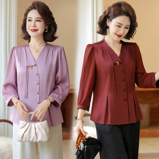 Mom's Summer Clothes 2025 New Chiffon T-Shirt Chinese Style Shirt Middle-Aged and Elderly Summer Dignified and Elegant Chinese Style Small
