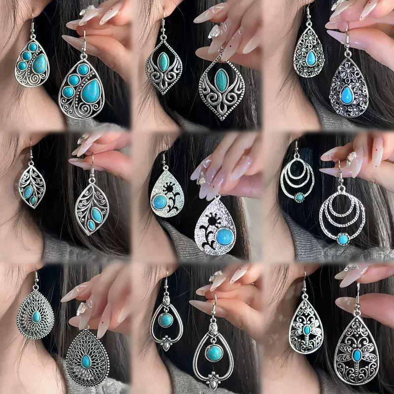 跨境wish热卖款饰品月光石松石耳环复古宫廷耳坠跨境货源耳饰批发