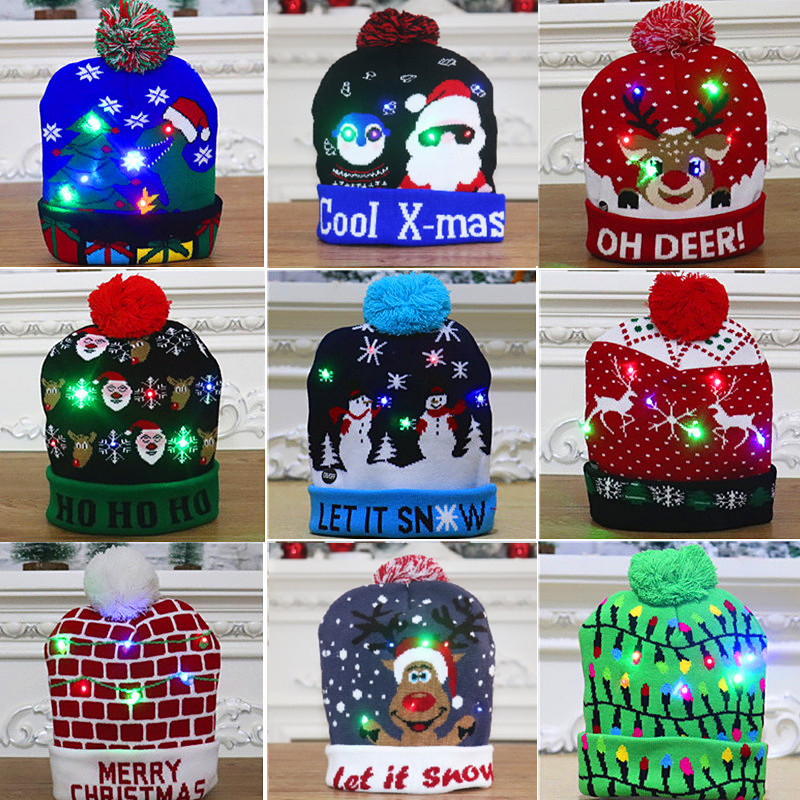 Colorful knitted hat with light for children and adults
