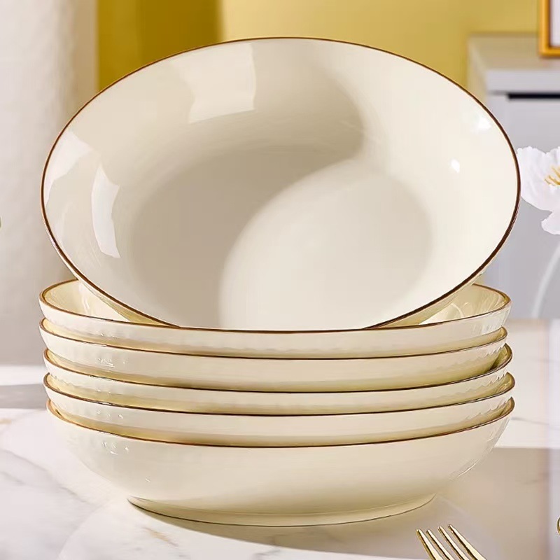 Cuencos de arroz de cerámica doméstica crema de viento red platos platos platos de sopa platos de sopa platos de platos simple relieve cubiertos image 12