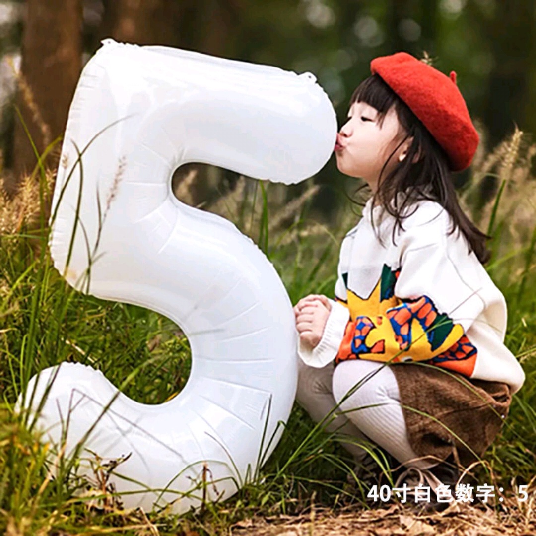 40寸32寸白色鋁膜數字氣球周歲生日派對場景布置拍照道具兒童網紅