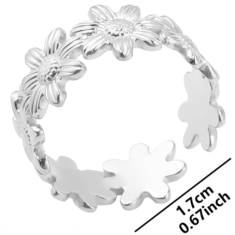 Wholesale Streetwear Flower Stainless Steel Open Ring display picture 4