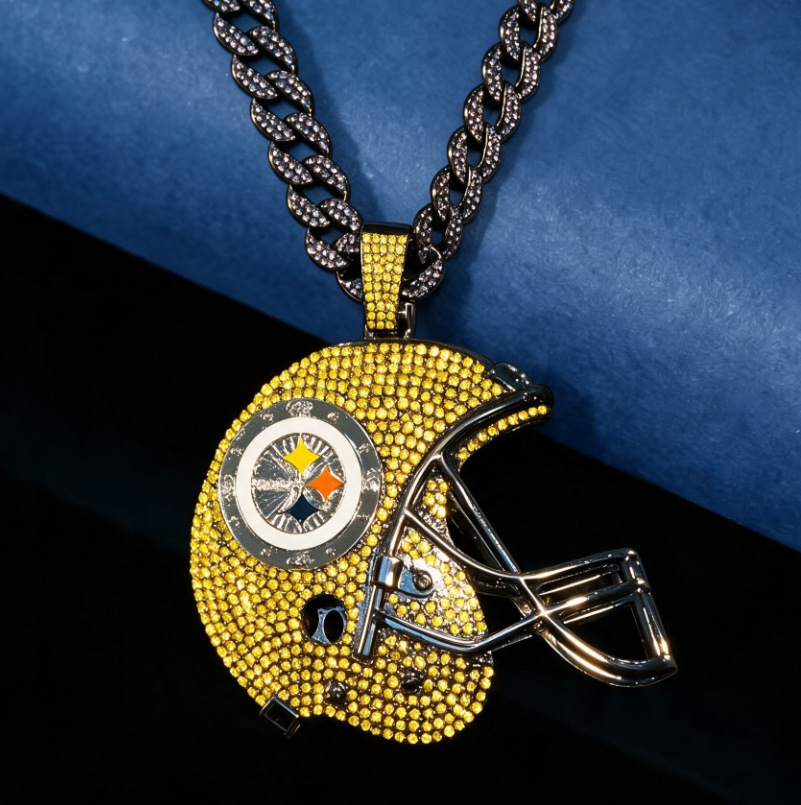 Europa y América Pittsburgh Steelers Pittsburgh acero rugby casco aleación de diamantes colgante collar grande