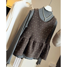 韩系ins复古碎花减龄叠穿外搭毛呢娃娃衫背心+抓绒打底衫两件套装