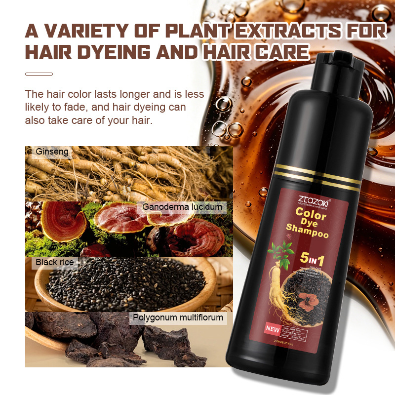All-English Cross-Border Plant-Based Hair Dye Hair Dye Five-In-One Hair Dye Cream Ginseng Black Dye Cream 250ml