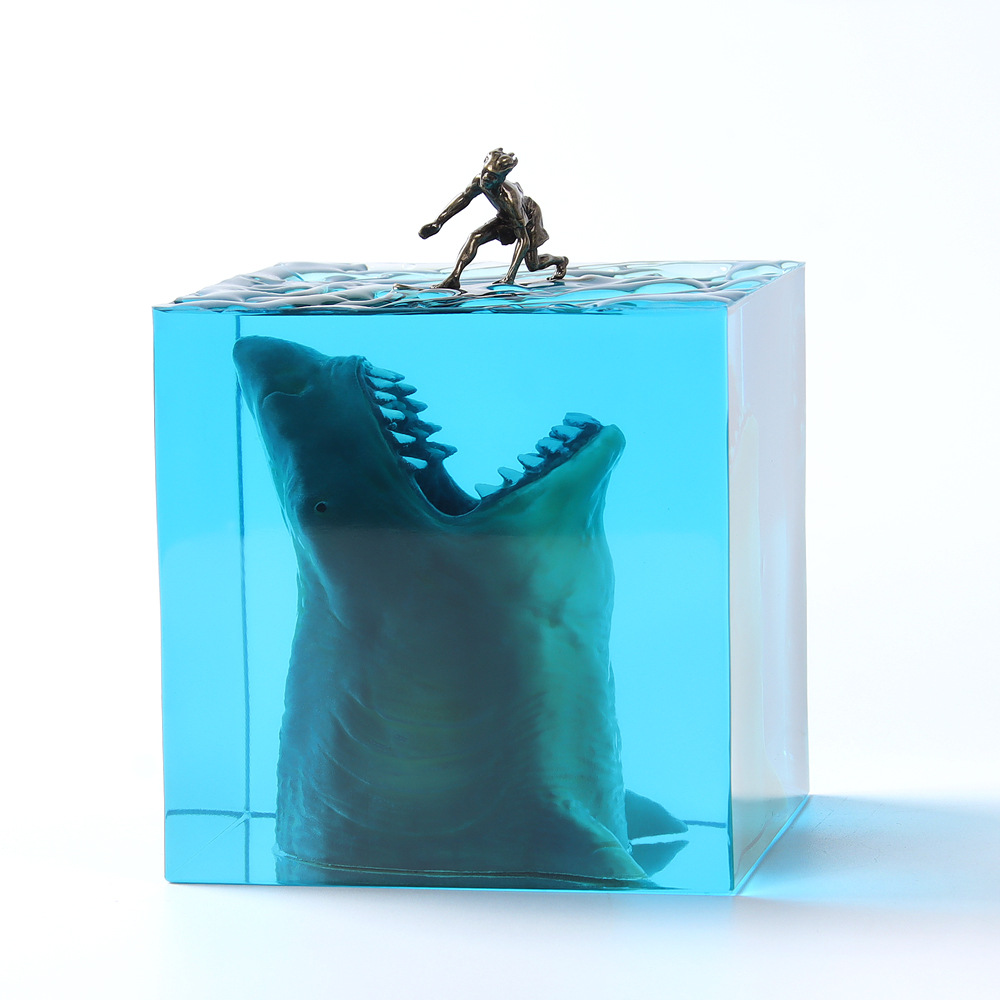  Marine Shark Surfer Micro Landscape Night Light Ornaments Crystal Epoxy Resin Crafts Trendy Creative