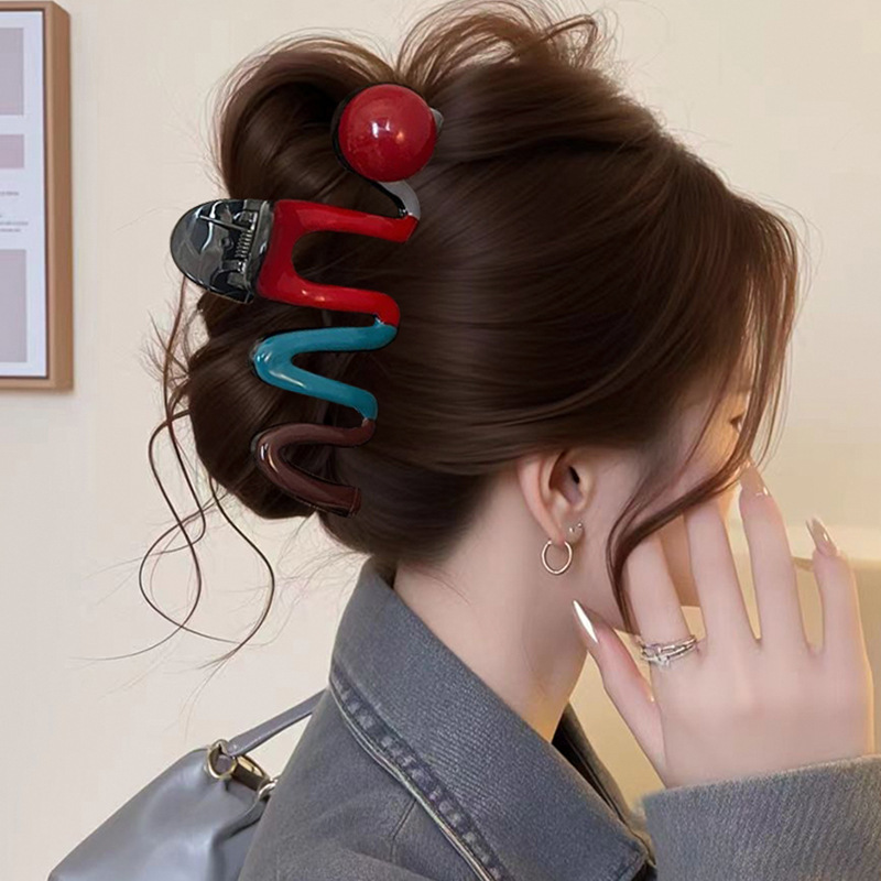 花朵女鲨鱼夹轻奢夹子亚克力撞色抓夹后脑勺发抓高质量小众发卡子|undefined
