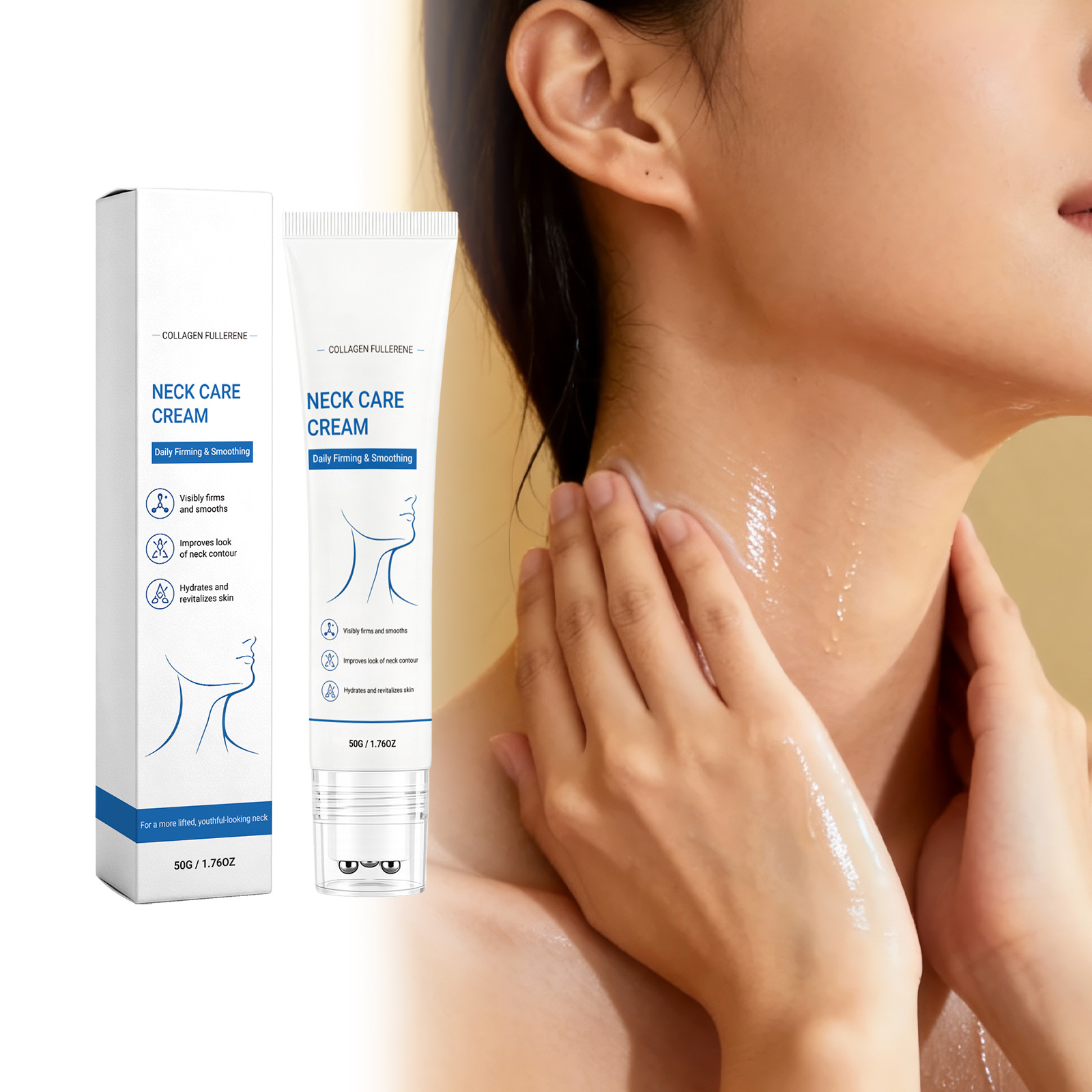 Moisturizing Neck Cream Daily Gentle Care for the Skin of the Neck, Leaving It Hydrated, Soft, Light, and Easy to Apply. Roll-On Skin Care Cream