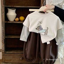 邦诚儿童长袖T恤韩版男童卡通假两件套头衫小童洋气打底衫 H0353