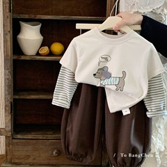 邦誠子供用長袖Tシャツ韓国風男の子漫画風フェイクツーピースプルオーバー子供用おしゃれなインナーシャツH0353