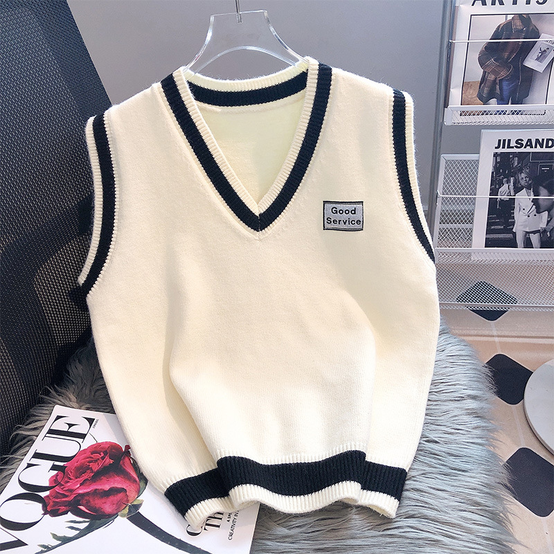 Chaleco de punto para mujer, chaleco suéter de otoño e invierno para combinar con una camisa, nuevo estilo de invierno 2024, estilo preppy.